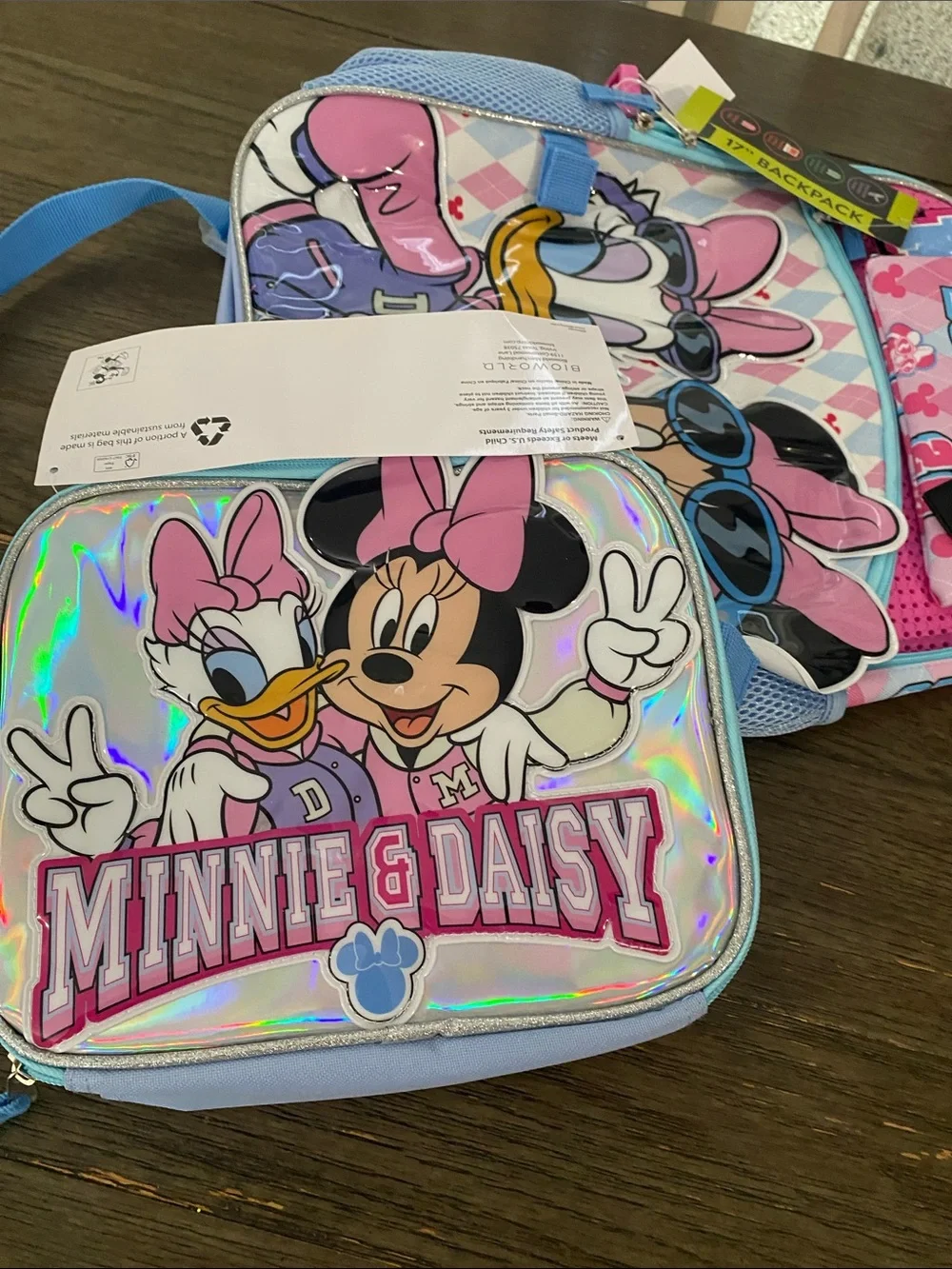 Disney Minnie & Daisy Pink and Light Blue Kids Backpack with Lunch Bag